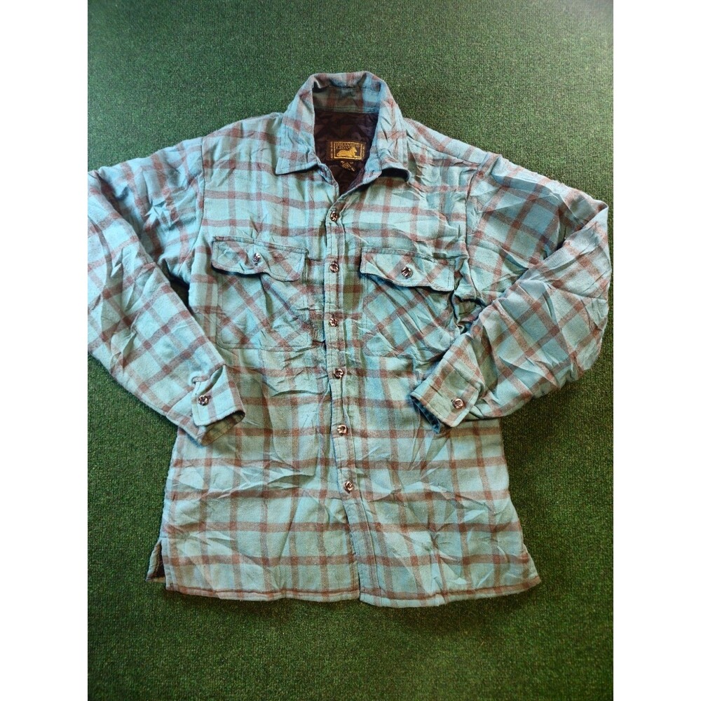 Branded Lion Quilted Lined Flannel Shirt Jacket Size M Blue Plaid